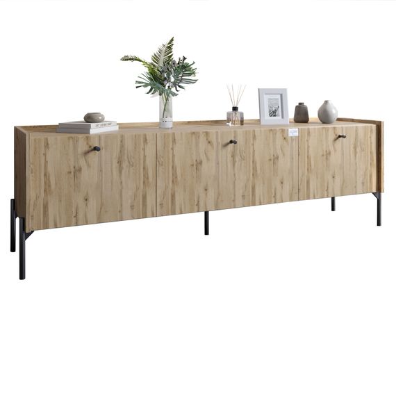 Тумба під телевізор на 3 шухляди LION Wood з чорними ніжками 160х65х40 см Дуб Аппалачі (LION-043097) | Зображення 1