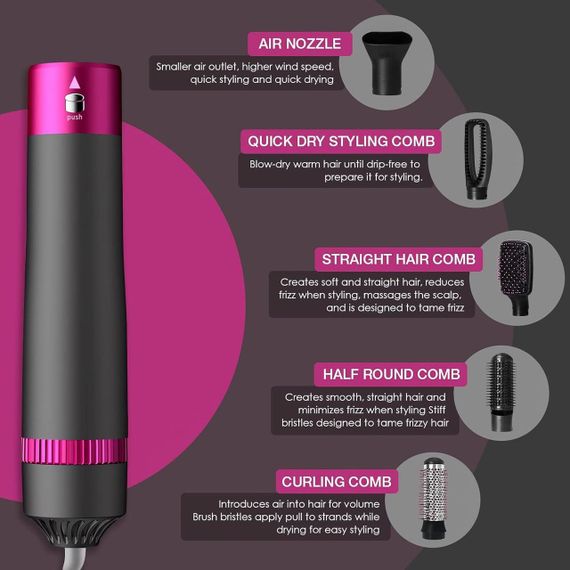 Фен-щетка 5 в 1 FACAIO, многофункциональный стайлер для укладки волос, завивка, выравнивание и сушка ионизация | Зображення 4