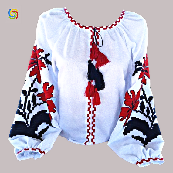 Рубашка Украинская вышиванка  32887 цвет белый размер S/M