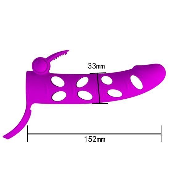 Насадка на член - Pretty Love Vibrating Penis Sleeve With Ball Strap 6" Purple | Зображення 4