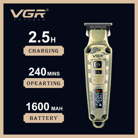 Триммер аккумуляторный VGR V-901, 4 насадки, LED дисплей | Зображення 3