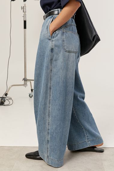 Широкі джинси Baggy з декоративними швами спереду - джинс цвет, S (є розміри) | Зображення 4