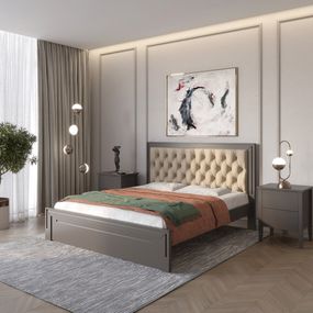 Полуторне дерев&#039;яне ліжко Mebigrand Торонто Т3 Графітовий (RAL9011)/Аляска 23 (бежевий) 120х190 см (MBG-7839)