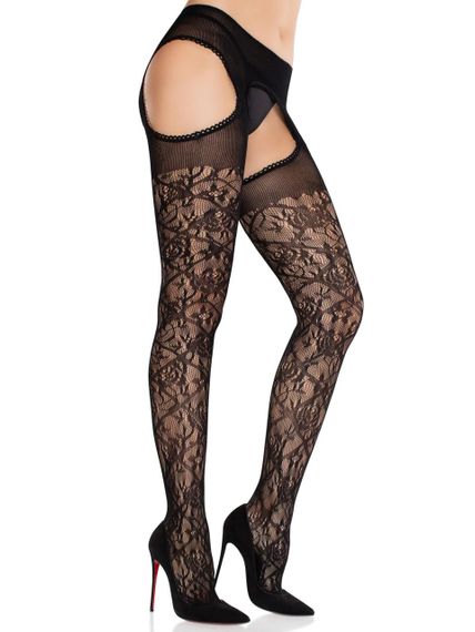 Колготки Leg Avenue Cross Hatch Floral Lace Suspender Hose One Size Sex Aura | Зображення 2