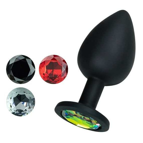 Анальна пробка L CAMILEO Crushious, зі змінними кристалами, силіконова, чорна, 9,5 х 4,2 см sexstyle | Зображення 4