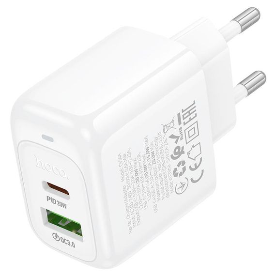 Набір СЗУ HOCO CS54A+кабель Type-C/Type-C, 1xUSB+1xUSB-C, PD20W+QC3.0, кабель 1м | Зображення 3