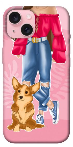 Чохол з картинкою Girl and corgi для Apple iPhone 15 (6.1")