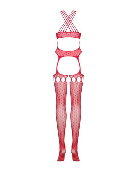 Бодістокінг Obsessive Bodystocking G313 red, шнурівка, геометричний декор, S/M/L | Зображення 5