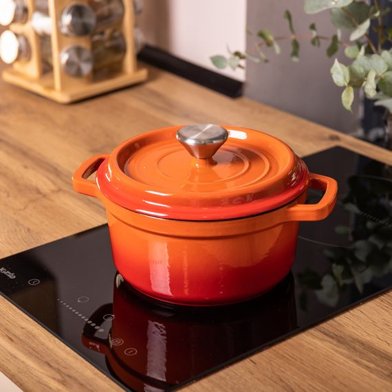 Кастрюля чугунная эмалированная 2 л с крышкой Ø20 см Оранжевая HP-1-2O | Зображення 4