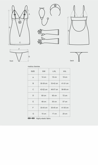 Еротичний мереживний костюм медсестри Obsessive Medica dress 5pcs costume L/XL, сорочка, рукавички, sexstyle | Зображення 4