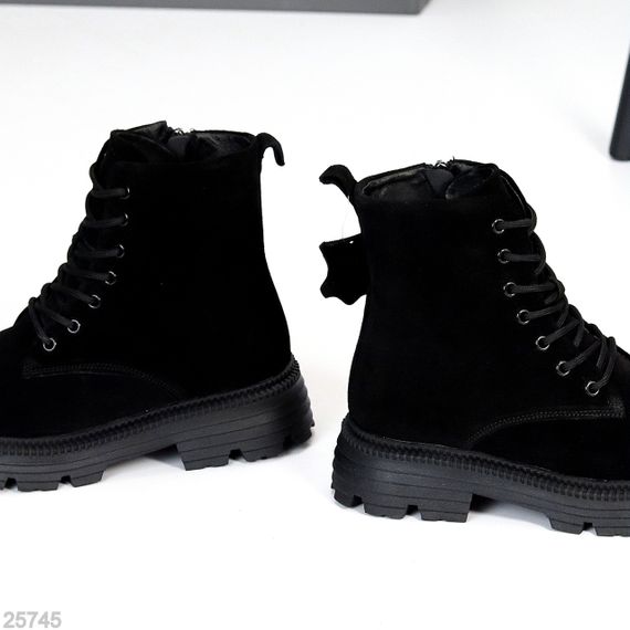 Базові чорні зимові черевики берці натуральна замша, блискавка + шнурівка | Зображення 2