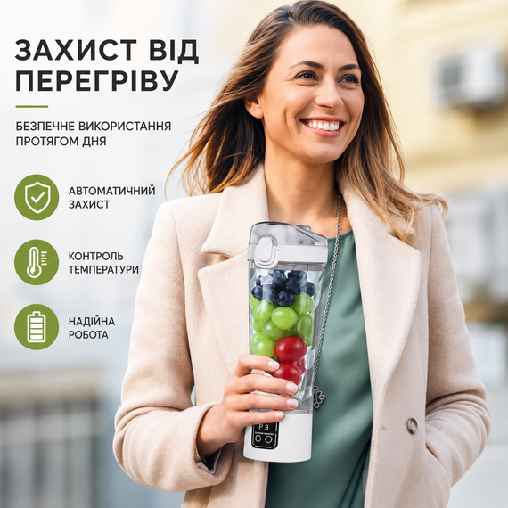 Электрический аккумуляторный шейкер (700 мл) - Белый глянец, USB-зарядка и антискользящий дизайн | Зображення 5