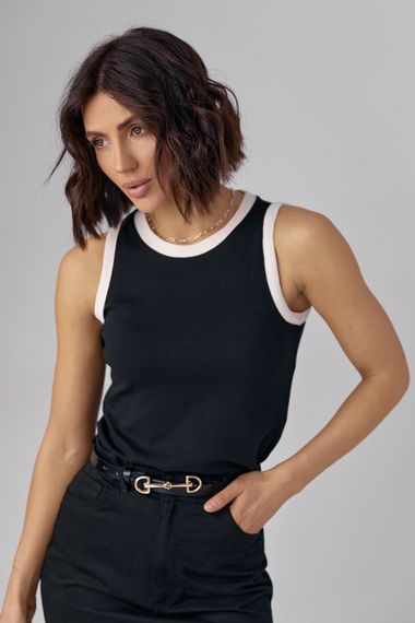 Трикотажная майка с контрастной окантовкой - черный цвет, S (есть размеры) | Зображення 5