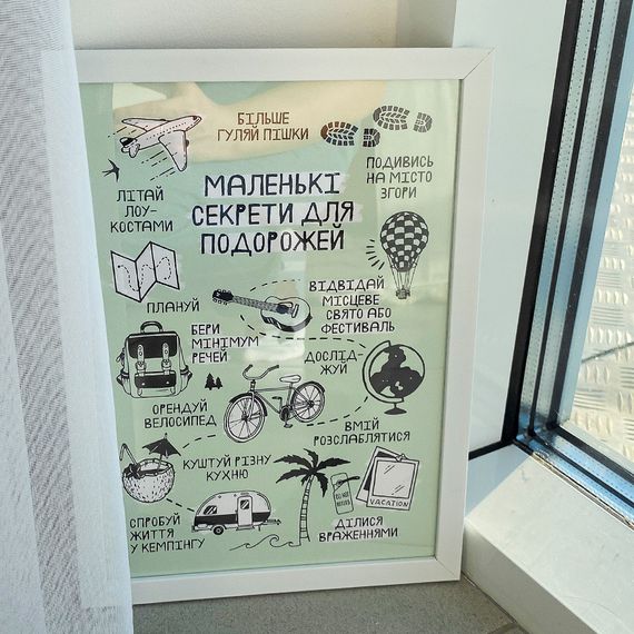 Постер в рамці Маленькі секрети для подорожей 15x21 см, A5 (WMT5_18S022_WH)