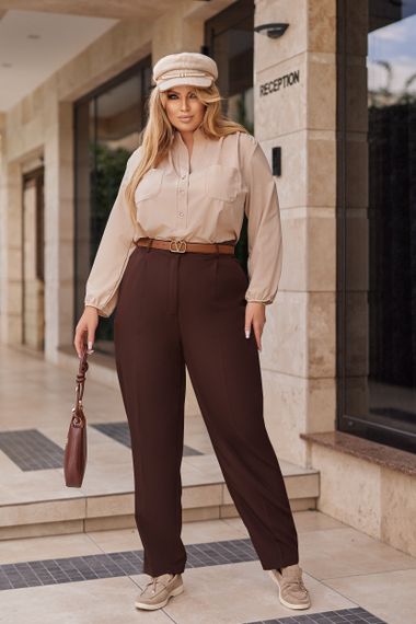 Жіночі класичні укорочені штани зі стрілками внизу звужені розмір 46 колір коричневий  GF1704 | Зображення 5