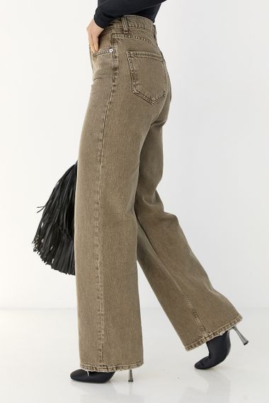 Прямі жіночі джинси з потертостями внизу - хакі цвет, 36р (є розміри) | Зображення 4