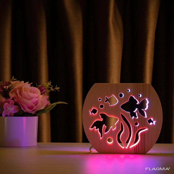 Светильник ночник ArtEco Light из дерева LED "Аквариум" с пультом и регулировкой цвета... | Зображення 2