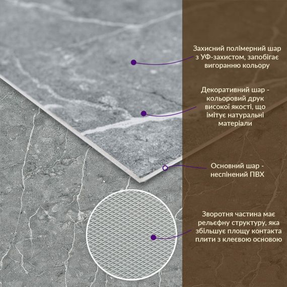 Декоративна ПВХ плита 600х600х3мм Металік мармур (S) SW-00001630 | Зображення 1