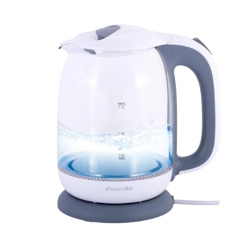 Електрочайник 1,7л 1850-2200W пластик (диск) білий/сірий 1720G KAMILLE