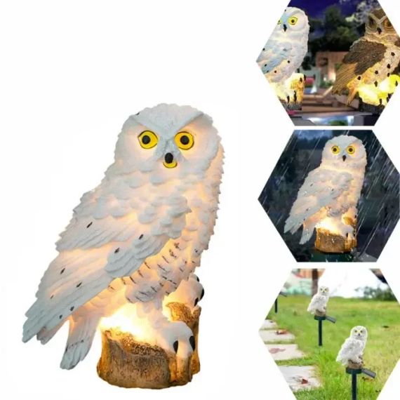 Ліхтар садовий Сова із сонячною панеллю WHITE