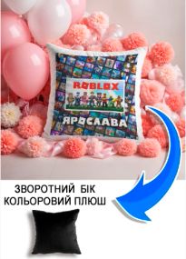Подушка плюшева Мерч Крафт Дизайн з принтом roblox 1 імя Ярослава чорний плюш квадратна 33х33 см