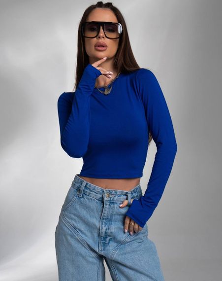 Женский укороченный лонгслив с вырезом для пальца, STC178 цвет синий, размер 42/46