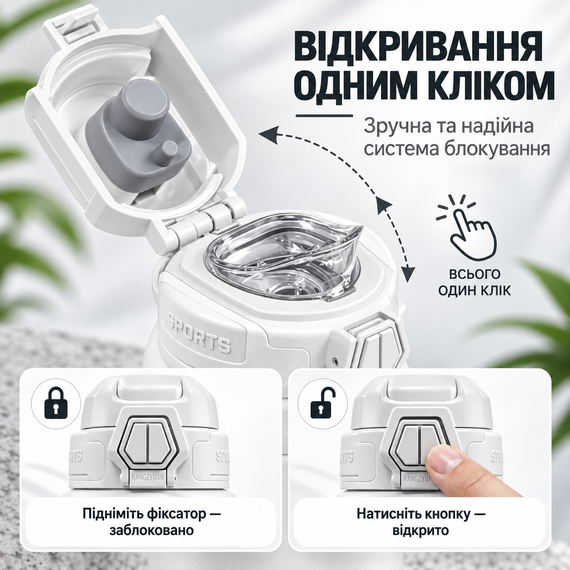 Термос-бутылка KANGZYUAN 550 мл Белая - Вакуумная спортивная бутылка из нержавеющей стали с двойной стенкой | Зображення 1