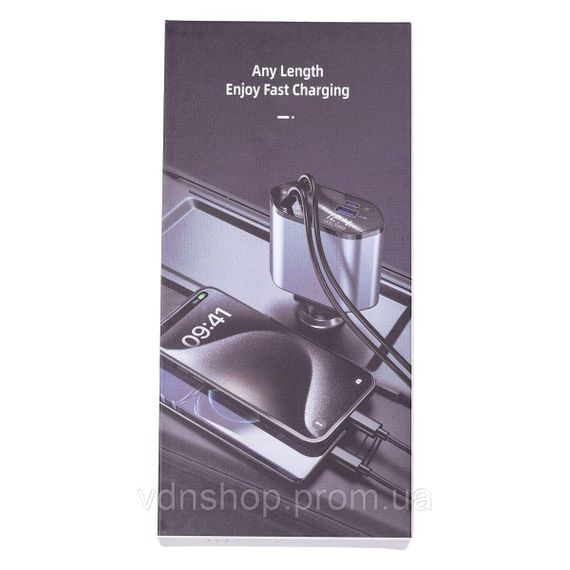 Автомобильное зарядное устройство с выдвижными кабелями и портами USB-A/USB-C HP-C1 | Зображення 5