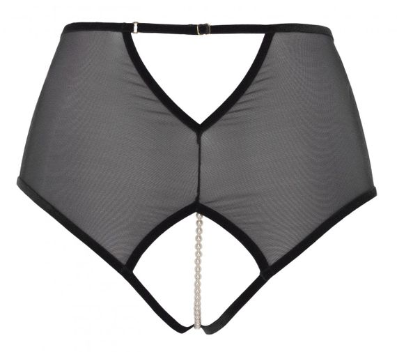 Розкішні трусики з розрізом та перлиною ниткою Bracli Kyoto High Waist Brief, Чорний, L, L | Зображення 1
