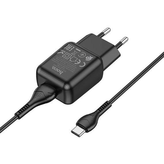 СЗУ Hoco C96A (1USB/2.1A) + кабель USB to Type-C Black | Зображення 2