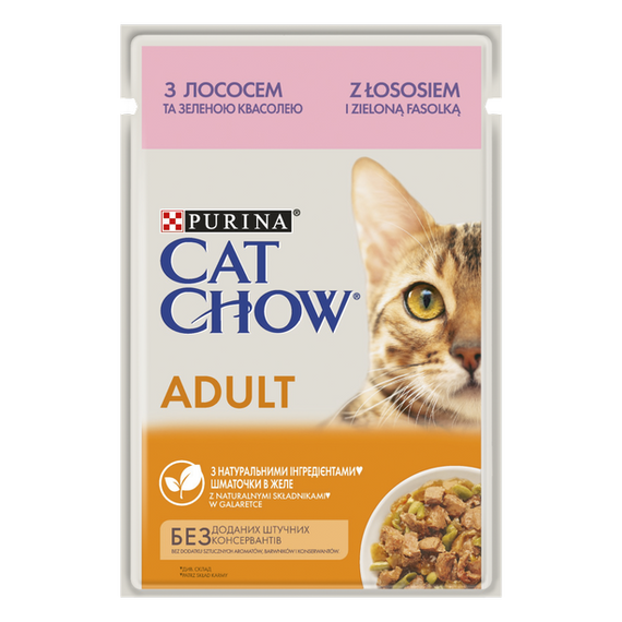 Вологий корм для дорослих котів Purina® Cat Chow® Adult ніжні шматочки в желе з лососем та зеленою квасолею 85 г 85 г