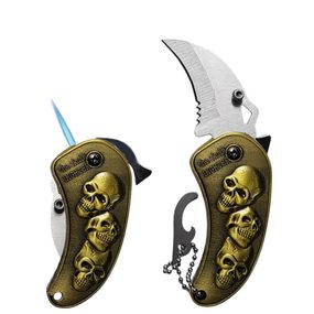 Газовая Зажигалка Брелок Нож Выкидной "Skulls"