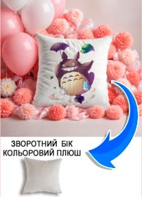 Подушка плюшева Мерч Крафт Дизайн з принтом аніме Тоторо сірий плюш квадратна 33х33 см
