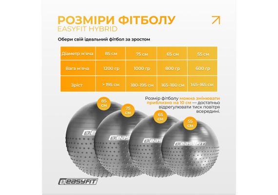 Фітбол 75 см EasyFit Hybrid сірий (фітбол напівмасажний) (EF-3012-GY) | Зображення 4