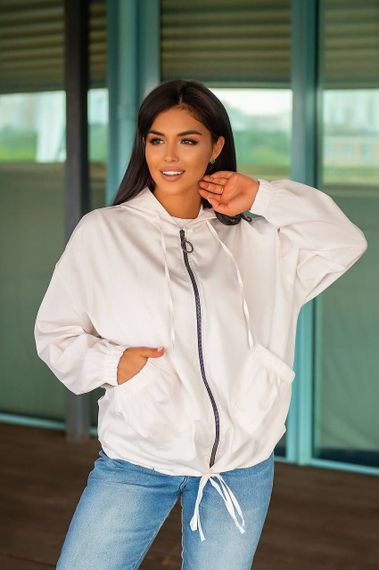 Женская свободная ветровка оверсайз с капюшоном FC1829 размер 56/60, цвет белый | Зображення 3