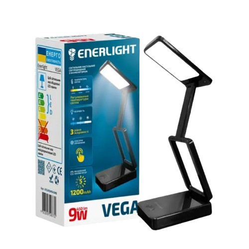 Лампа настільна LED 9W 3000-6000К з акумулятором чорний VEGA9SMD45MB Enerlight
