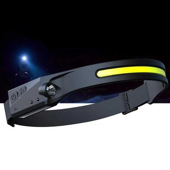 Легкий налобный фонарь LED+COB с датчиком движения и красным светом (черный)