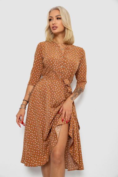 Платье софт с принтом, цвет коричневый, 230R1011-5 | Зображення 1