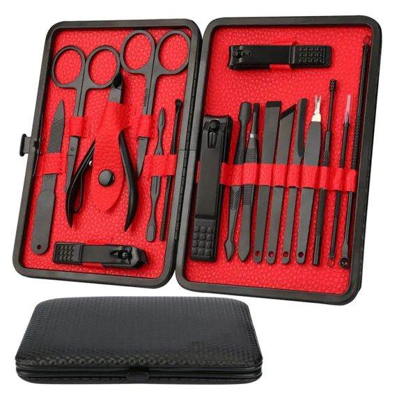 Набор для маникюра из 18 предметов в футляре / Маникюрно-педикюрный набор инструментов