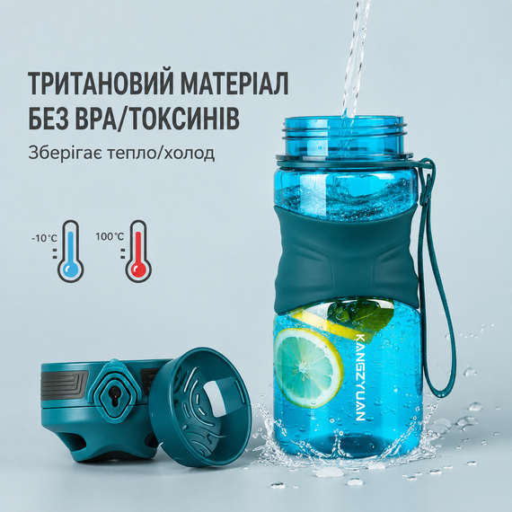 Бутылка KANGZYUAN 650 мл - Tritan BPA-free, ударопрочная, спортивная с эргономичной крышкой и ремешком | Зображення 5