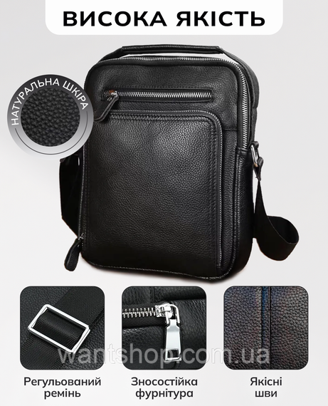 Чоловіча шкіряна сумка-барсетка через плече чорна Tiding Bag TM-87532 | Зображення 5