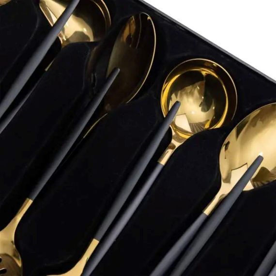 Набір кухонного приладдя 12 предметів столові прилади з нержавіючої сталі Золото з чорним HP-20-22 | Зображення 6