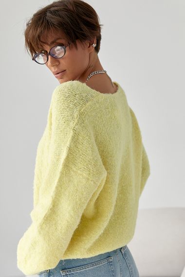 В'язаний джемпер з V-подібною горловиною - жовтий цвет, ONE SIZE (є розміри) | Зображення 1