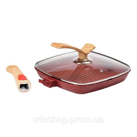 Алюмінієва сковорода-гриль 24 см зі скляною кришкою Square Red MGC HP-4-461R | Зображення 5