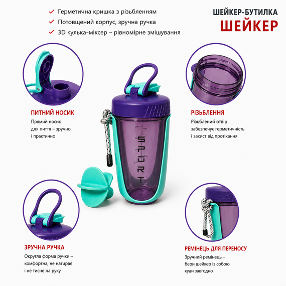 Шейкер SPORT 600 мл - Зеленый, с антискользящим покрытием и эргономичным дизайном | Зображення 1