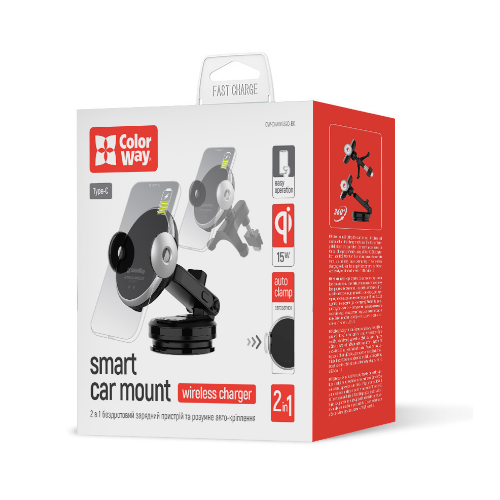 Тримач автомобільний для мобільного + БЗП 2в1 Dashboard+Air Vent ColorWay CW-CHAW039Q-BK | Зображення 3