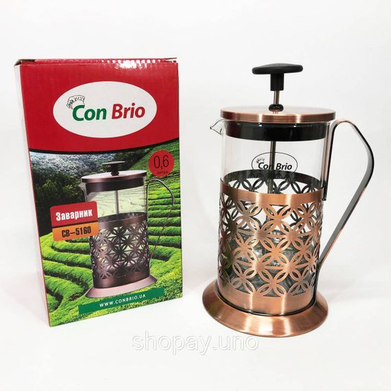 Френч-прес Заварник для чаю Con Brio CB-5160 600мл, Чайник самовар скляний, Чайники для заварювання | Зображення 1