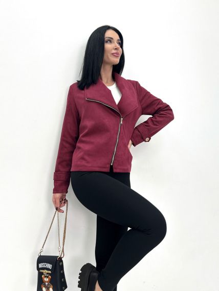 Женская замшевая куртка-косуха весенняя GF01221 цвет бордовый, размер 42/44 | Зображення 2