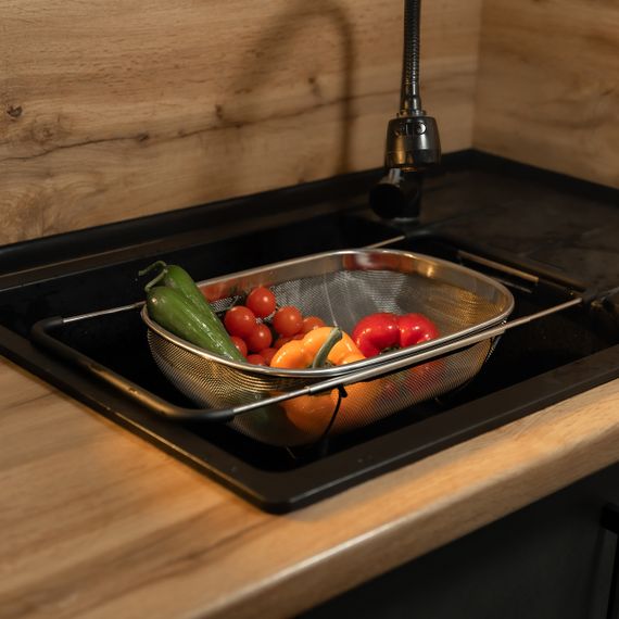 Друшляк сито на раковину для миття овочів та фруктів 36х25х10.5 см з нержавіючої сталі HP-19-18-L | Зображення 8