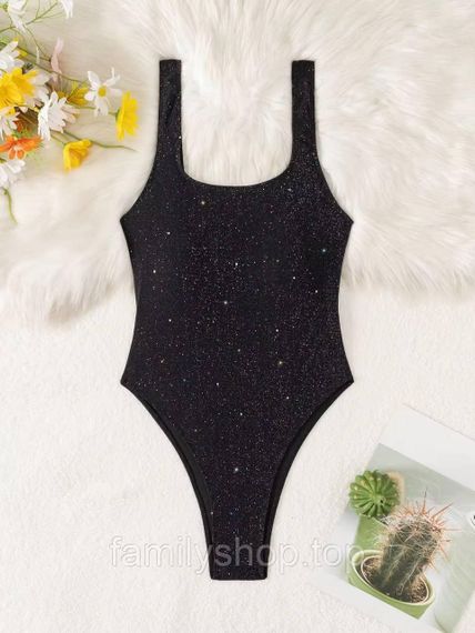 Слитный женский купальник с открытой спиной рубчик с блестками, MBс263 цвет черный, размер S | Зображення 2